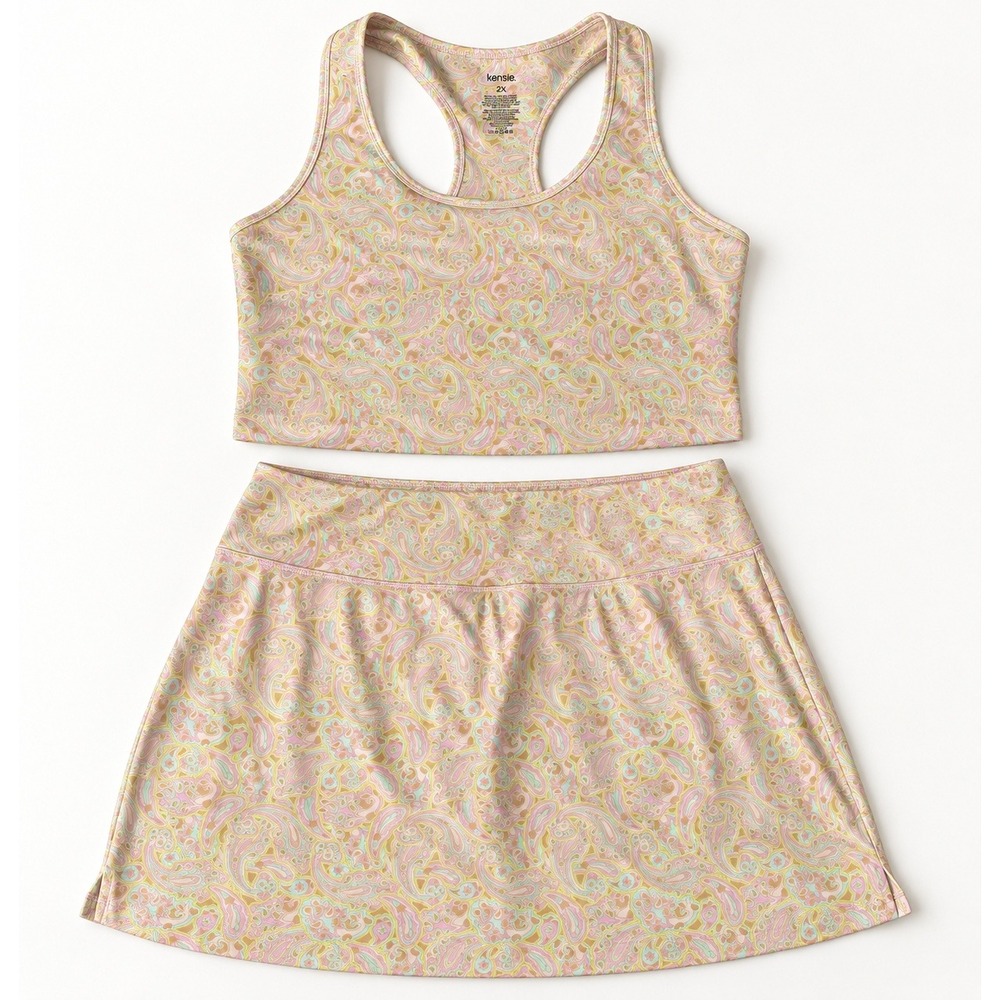 Kensie Performance Skort and Tank Set 2X Bubblegum Paisley NP1025A2 New